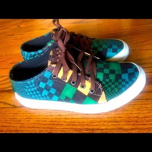 Custom Black, yellow, green Rita and Nathan Checkered vans